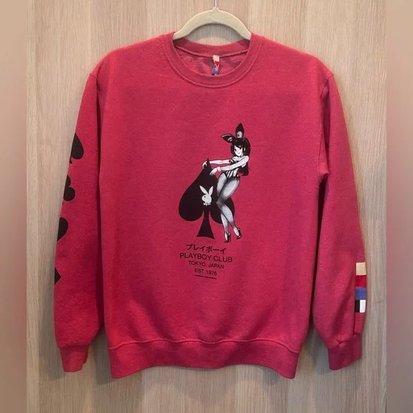 Playboy Club Sweatshirt Tokyo Japan Mens Anime Card Ace of Spades - Red Small - Picture 1 of 15